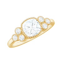 6mm Cushion Cut Moissanite Engagement Ring with Cluster Accent
