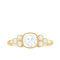6mm Cushion Cut Moissanite Engagement Ring with Cluster Accent