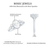 6x8mm Oval Cut Moissanite Classic Engagement Ring with Trio