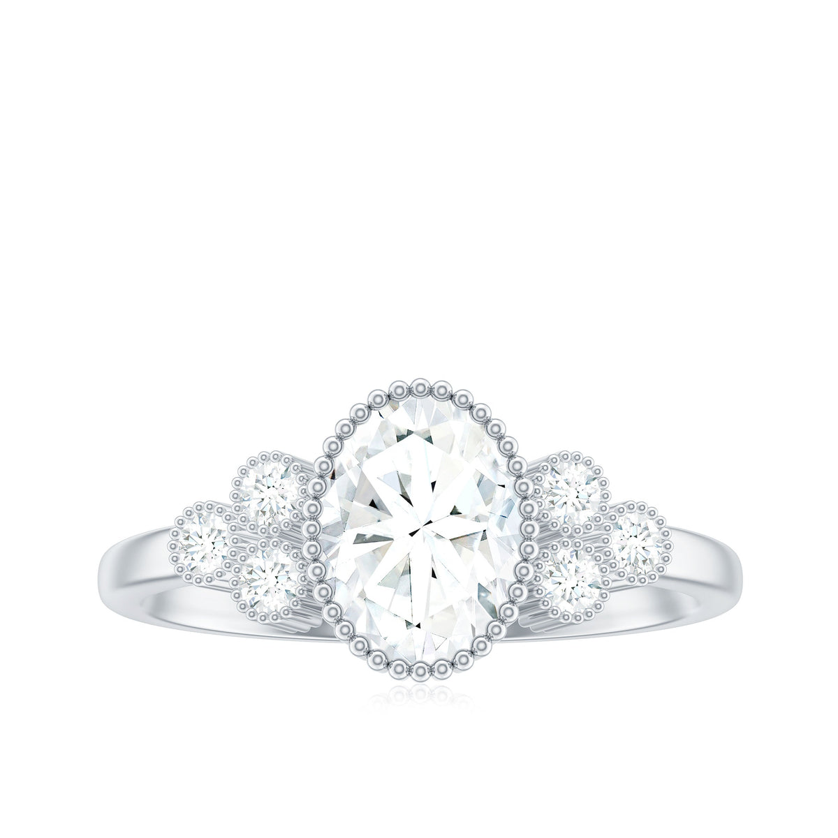 6x8mm Oval Cut Moissanite Classic Engagement Ring with Trio