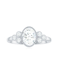 6x8mm Oval Cut Moissanite Classic Engagement Ring with Trio