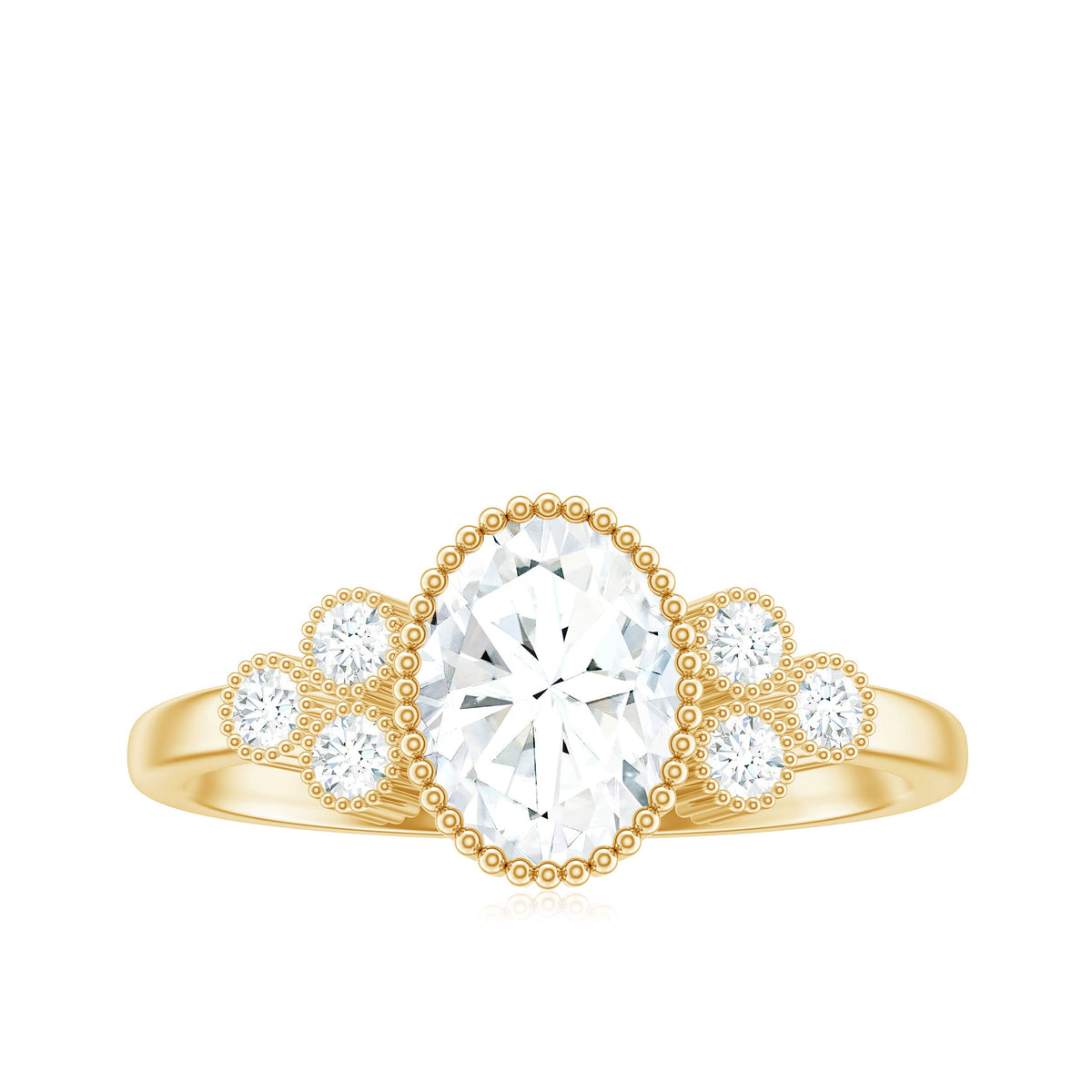 6x8mm Oval Cut Moissanite Classic Engagement Ring with Trio