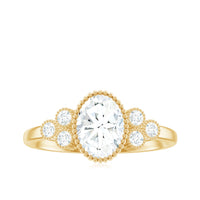 6x8mm Oval Cut Moissanite Classic Engagement Ring with Trio