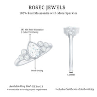 5X7mm Pear Shaped Moissanite Classic Engagement Ring with Beaded Details