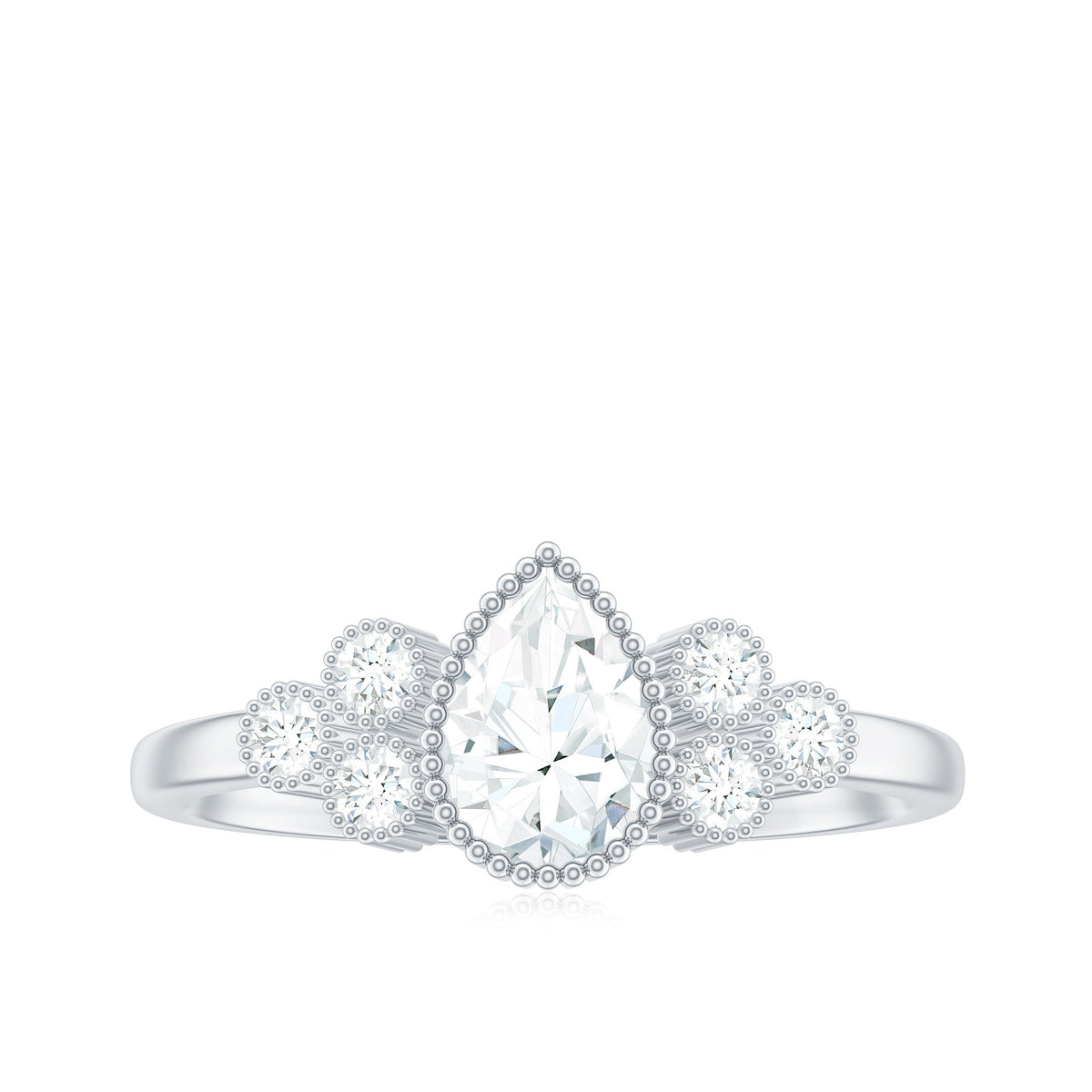 5X7mm Pear Shaped Moissanite Classic Engagement Ring with Beaded Details