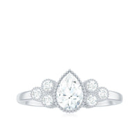 5X7mm Pear Shaped Moissanite Classic Engagement Ring with Beaded Details