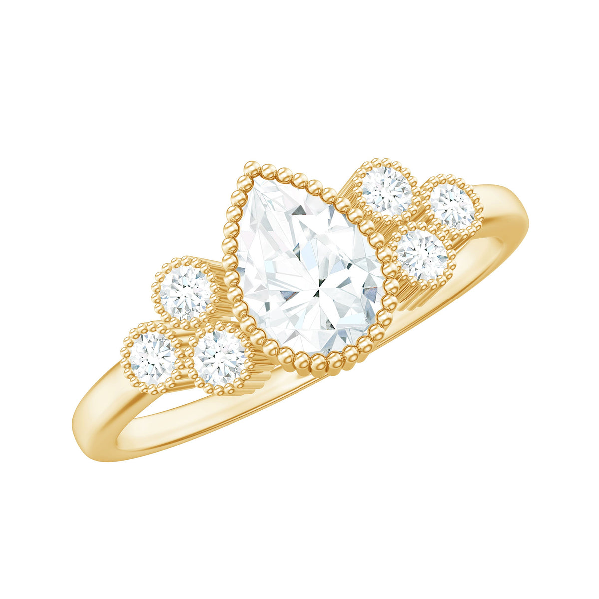 5X7mm Pear Shaped Moissanite Classic Engagement Ring with Beaded Details