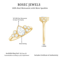 5X7mm Pear Shaped Moissanite Classic Engagement Ring with Beaded Details