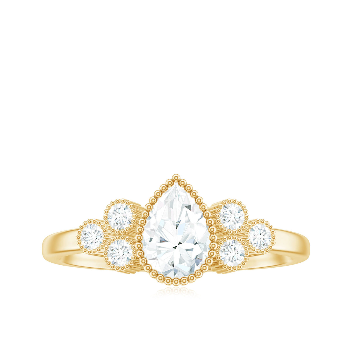 5X7mm Pear Shaped Moissanite Classic Engagement Ring with Beaded Details