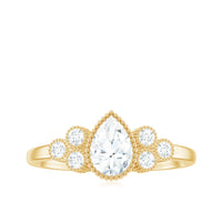 5X7mm Pear Shaped Moissanite Classic Engagement Ring with Beaded Details