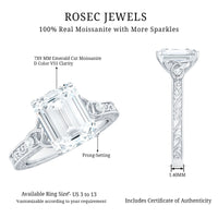 7X9 mm Emerald Cut Moissanite Solitaire Celtic Ring with Engraved Shank