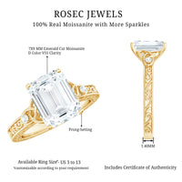 7X9 mm Emerald Cut Moissanite Solitaire Celtic Ring with Engraved Shank