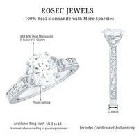 6x8mm Oval Cut Moissanite Celtic Engagement Ring with Engraving Details
