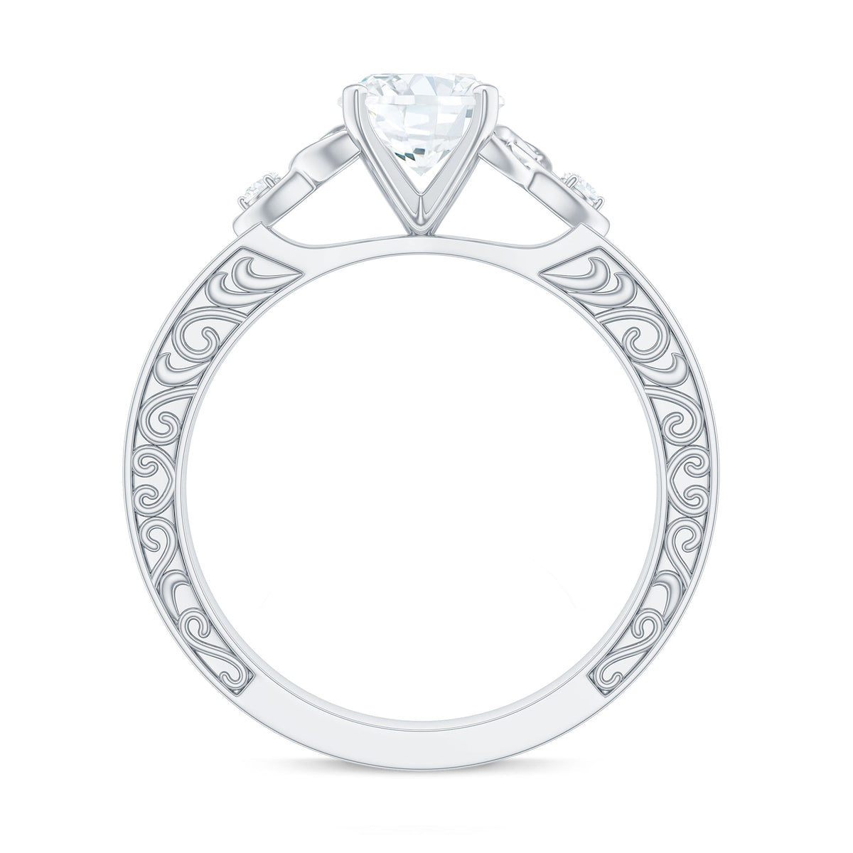 6x8mm Oval Cut Moissanite Celtic Engagement Ring with Engraving Details