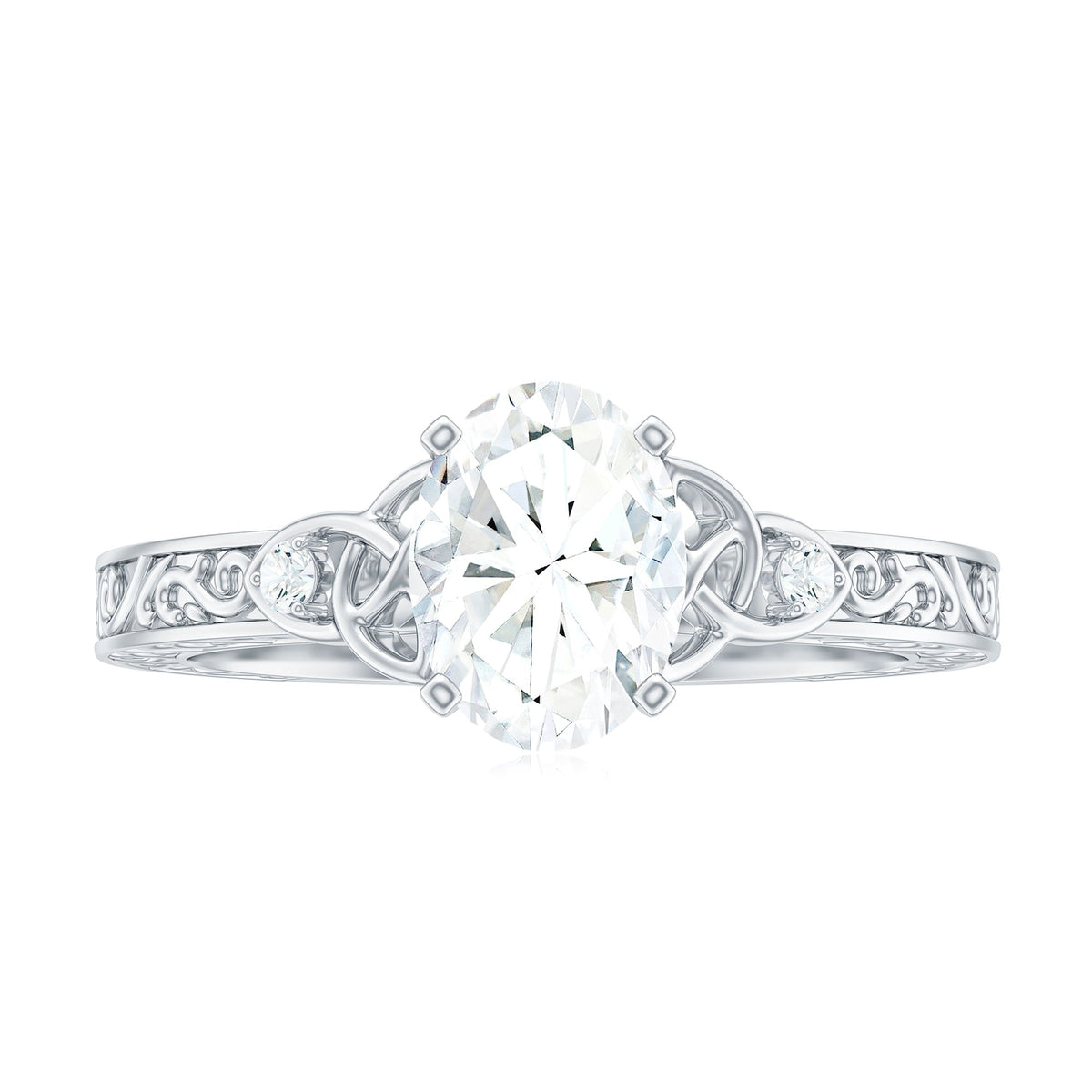 6x8mm Oval Cut Moissanite Celtic Engagement Ring with Engraving Details