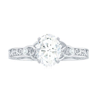 6x8mm Oval Cut Moissanite Celtic Engagement Ring with Engraving Details