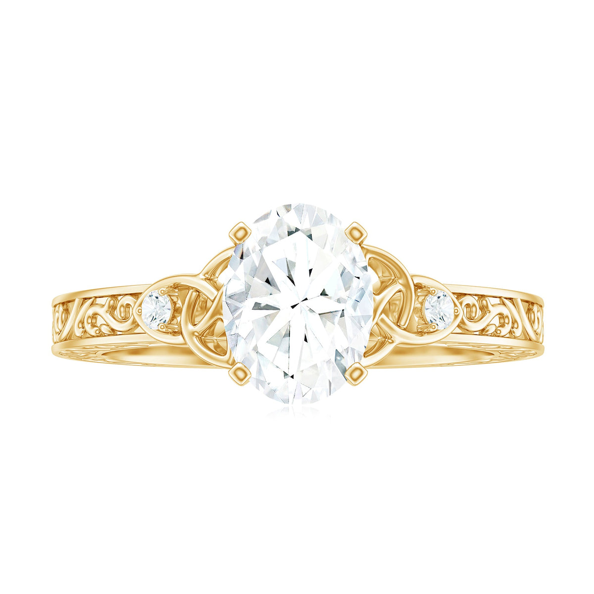 6x8mm Oval Cut Moissanite Celtic Engagement Ring with Engraving Details