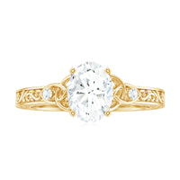 6x8mm Oval Cut Moissanite Celtic Engagement Ring with Engraving Details