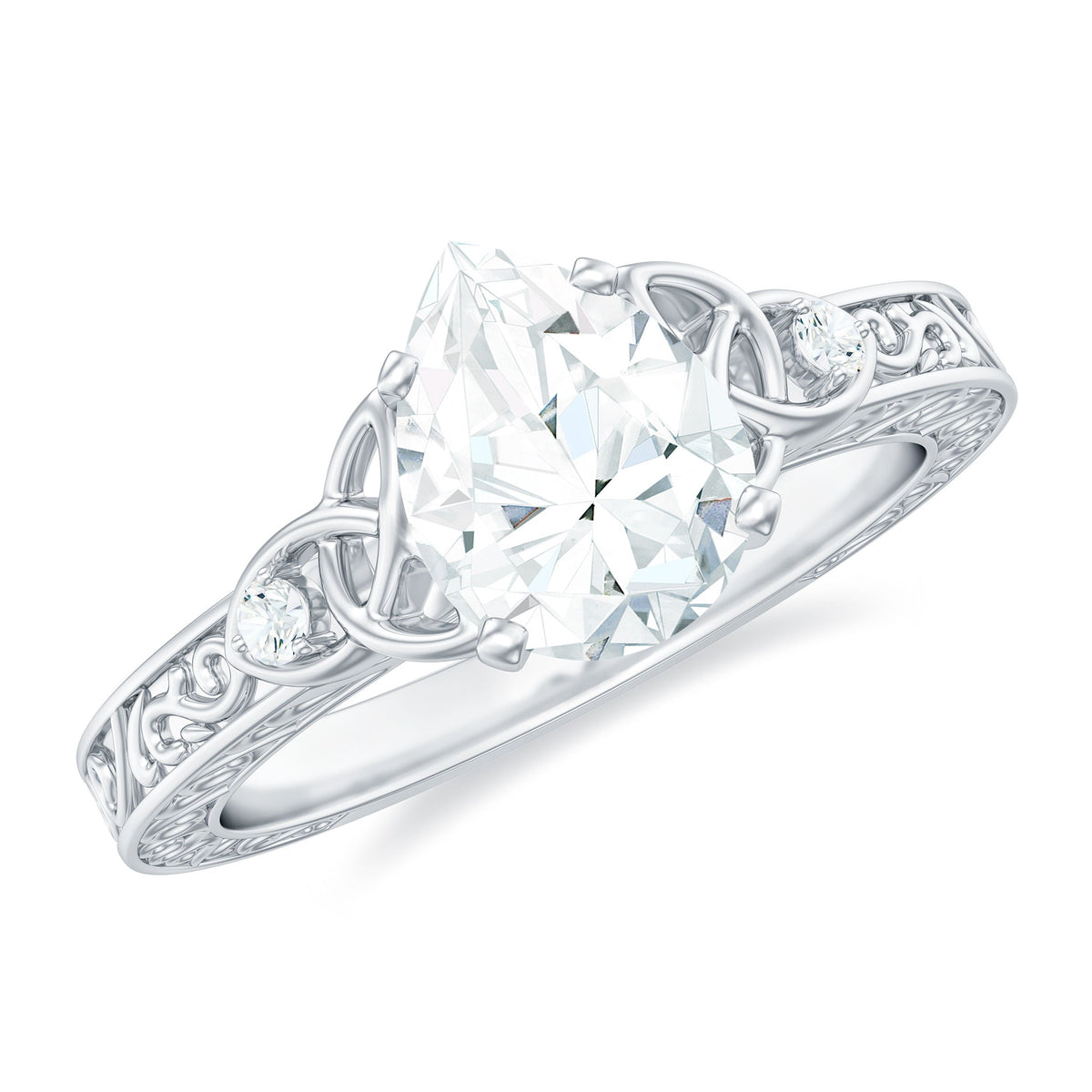 6X8 MM Certified Moissanite Teardrop Solitaire Engagement Ring with Engraved Shank