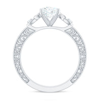 6X8 MM Certified Moissanite Teardrop Solitaire Engagement Ring with Engraved Shank