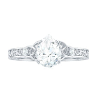 6X8 MM Certified Moissanite Teardrop Solitaire Engagement Ring with Engraved Shank
