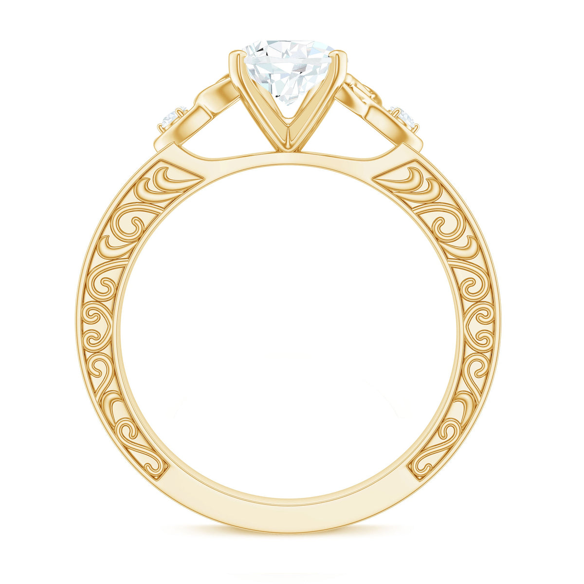 6X8 MM Certified Moissanite Teardrop Solitaire Engagement Ring with Engraved Shank