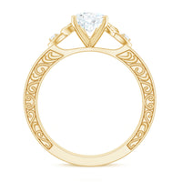 6X8 MM Certified Moissanite Teardrop Solitaire Engagement Ring with Engraved Shank