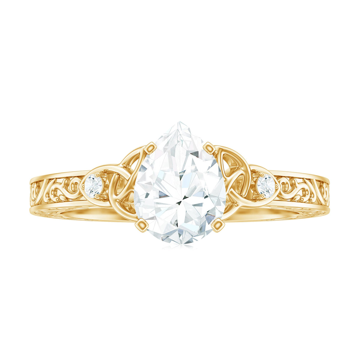 6X8 MM Certified Moissanite Teardrop Solitaire Engagement Ring with Engraved Shank