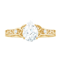 6X8 MM Certified Moissanite Teardrop Solitaire Engagement Ring with Engraved Shank