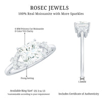 6X8 mm Princess Cut Moissanite Solitaire Engagement Ring