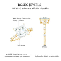 8X8 MM Princess Cut Certified Moissanite Solitaire Engagement Ring