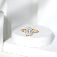 Emerald Cut Moissanite Large Engagement Ring With Certificate