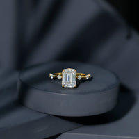 Emerald Cut Moissanite Large Engagement Ring With Certificate