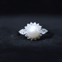 Cultured 3 Carat Freshwater Pearl Engagement Ring with Diamond Halo