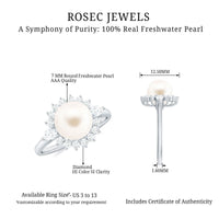 Cultured 3 Carat Freshwater Pearl Engagement Ring with Diamond Halo