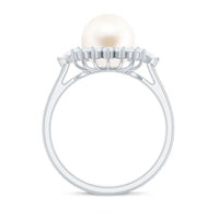 Cultured 3 Carat Freshwater Pearl Engagement Ring with Diamond Halo