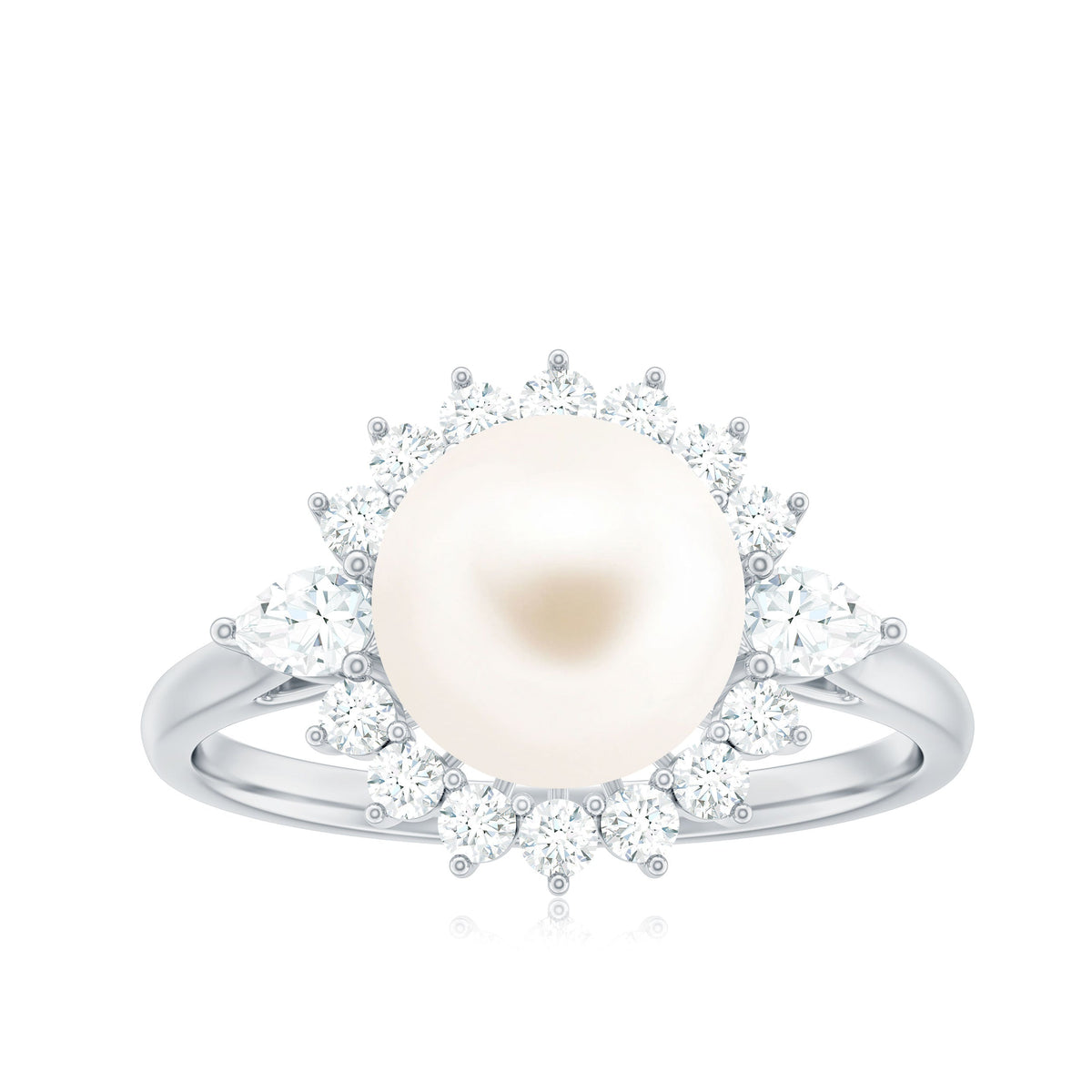 Cultured 3 Carat Freshwater Pearl Engagement Ring with Diamond Halo