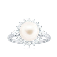 Cultured 3 Carat Freshwater Pearl Engagement Ring with Diamond Halo