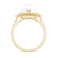 Cultured 3 Carat Freshwater Pearl Engagement Ring with Diamond Halo