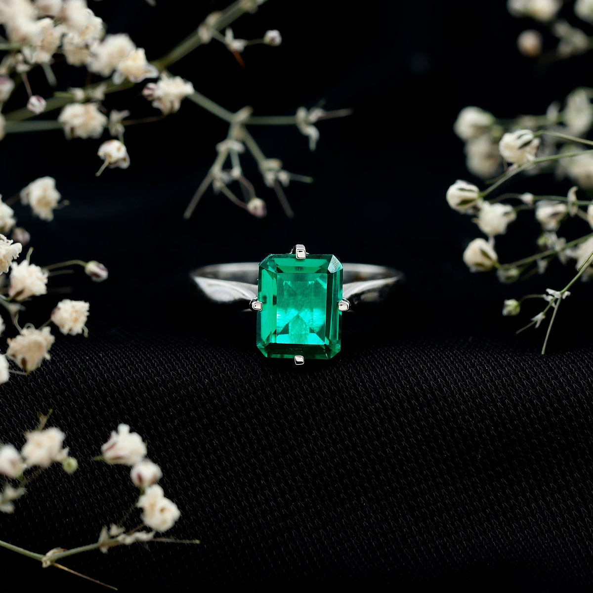 8X10 MM Octagon Lab Grown Emerald Solitaire Engagement Ring