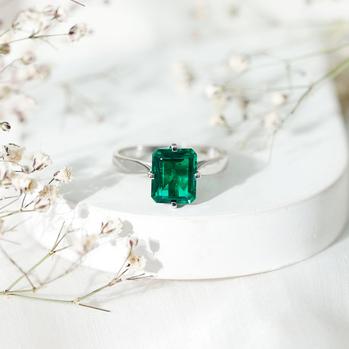 8X10 MM Octagon Lab Grown Emerald Solitaire Engagement Ring