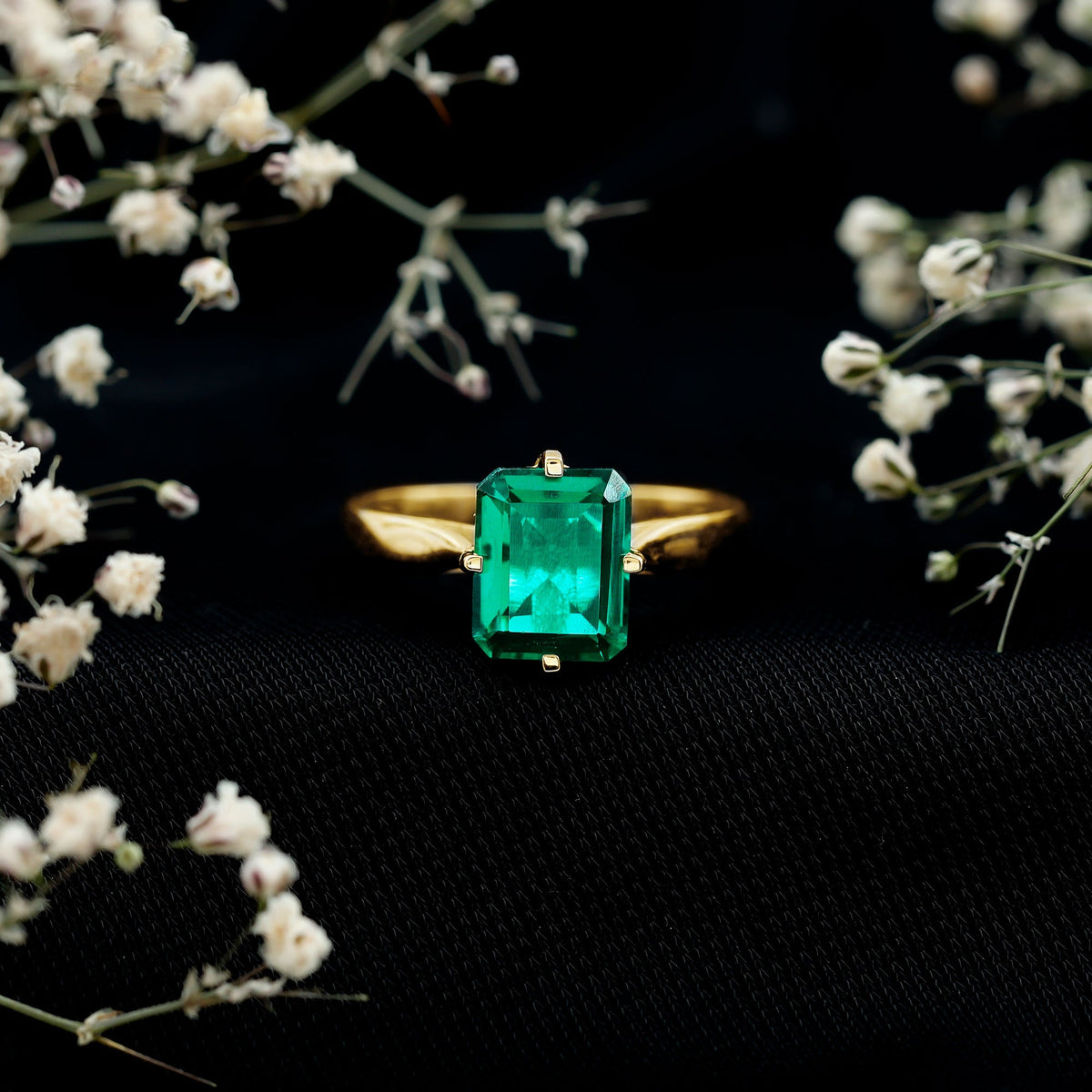 8X10 MM Octagon Lab Grown Emerald Solitaire Engagement Ring