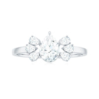 Certified Moissanite Pear Shape Engagement Ring with Trio