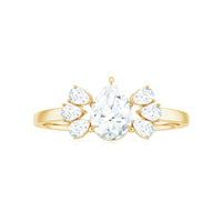 Certified Moissanite Pear Shape Engagement Ring with Trio