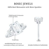 7x9mm Emerald Cut Certified Moissanite Solitaire Engagement Ring