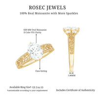 6X8mm Moissanite Oblong Engagement Ring with Filigree Shank