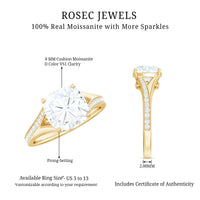 Huge Cushion Cut Moissanite Engagement Ring with Split Shank