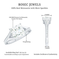 8 mm Princess Cut Moissanite Solitaire Engagement Ring with Split Shank