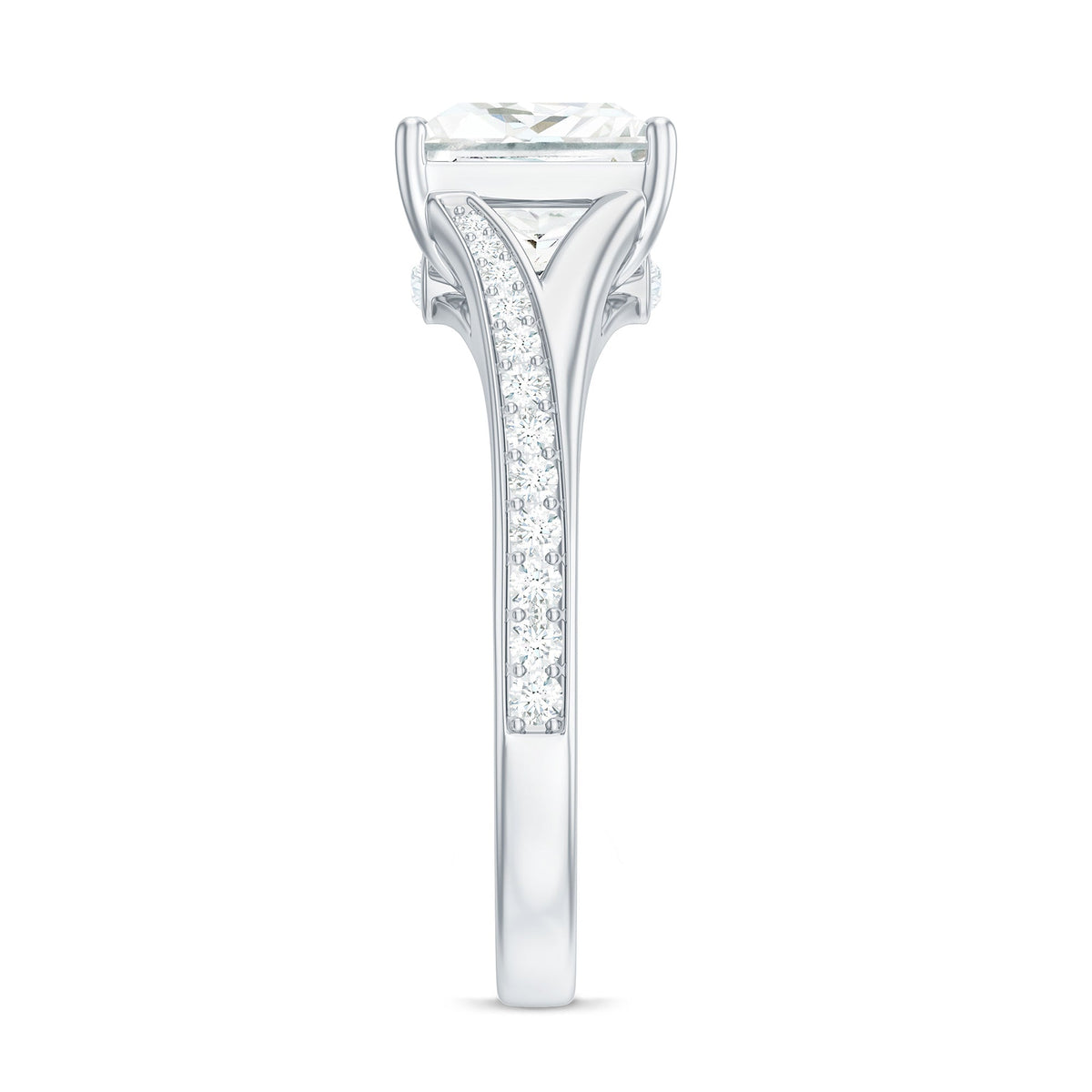 8 mm Princess Cut Moissanite Solitaire Engagement Ring with Split Shank