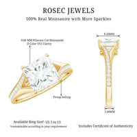8 mm Princess Cut Moissanite Solitaire Engagement Ring with Split Shank